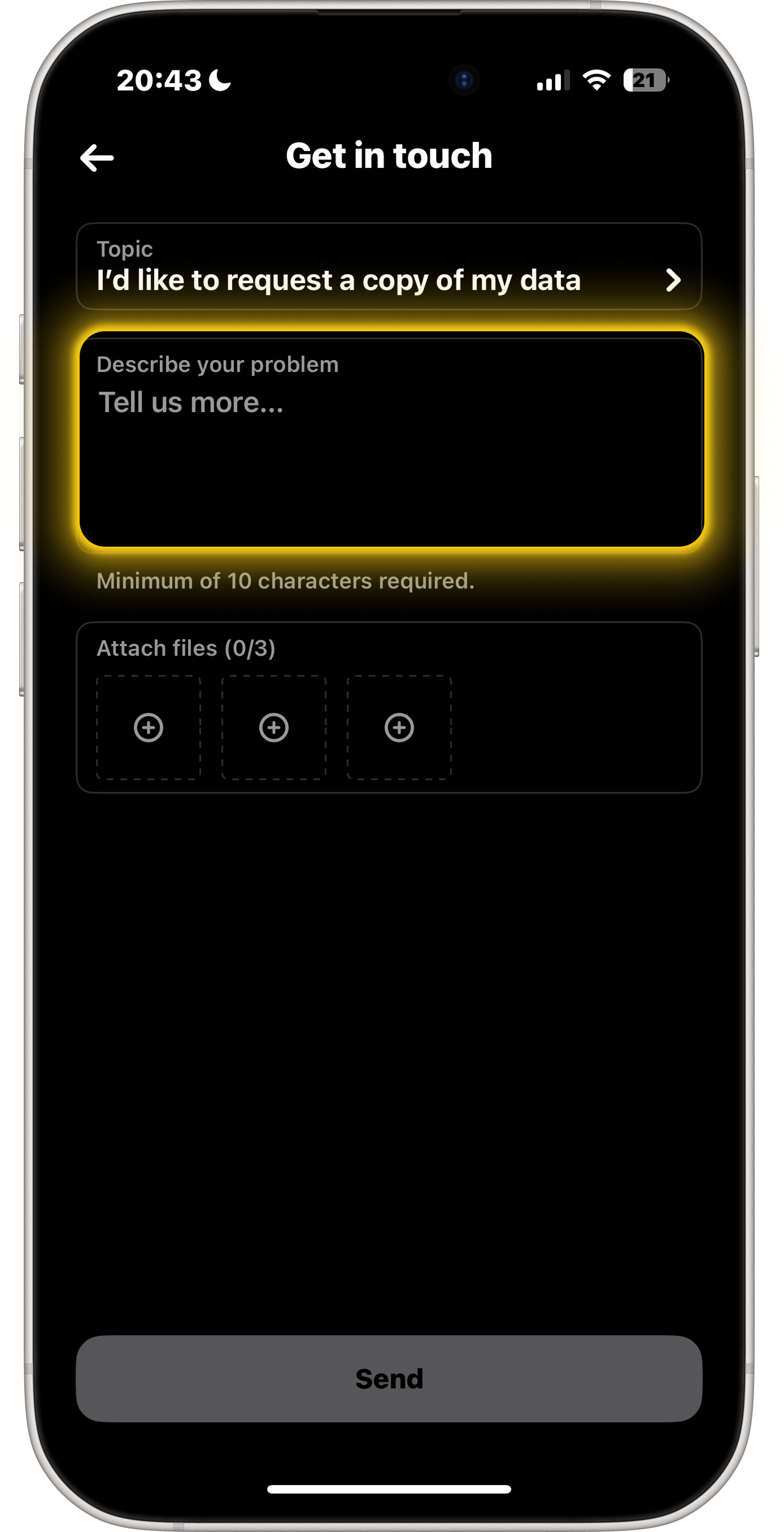 BeReal Skriv meddelande-skärm